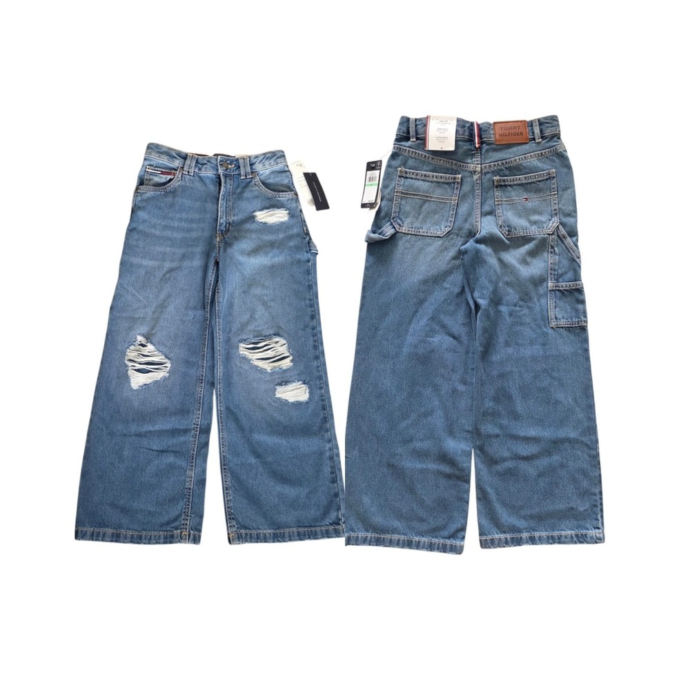 Tommy Hilfiger Girls Wide Leg Carpenter Jeans 8 Utility Relaxed Distressed NEW